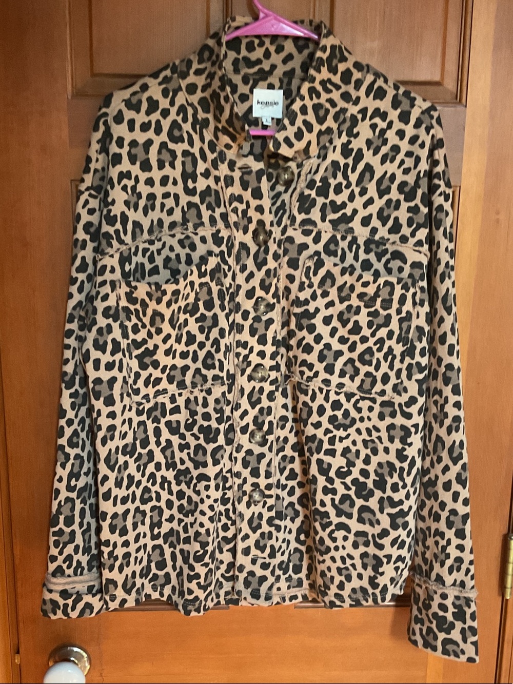 Kensie Leopard Print Jean Jacket in Beige and Black